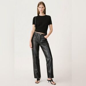 NWT ZARA 90s Straight Leg Leather Button On Mid Rise Pants
